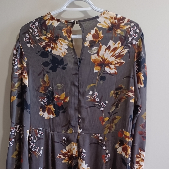NWT Suzy Shier | Long Sleeve Floral Brown Midi Dress Sz L Boho Cottagecore - Picture 6 of 6